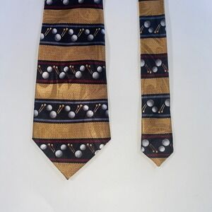 Steven Harris Mens Golf Ball and Tee Striped Gold Black Polyester Necktie Tie